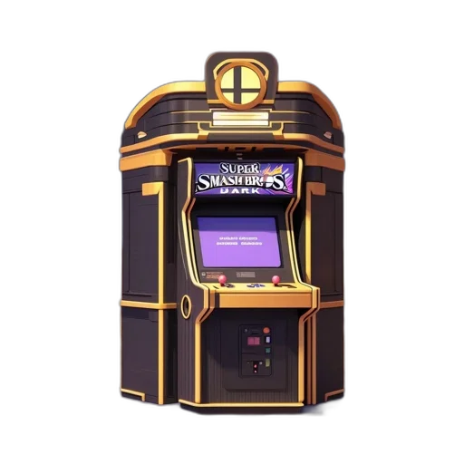 robot, 3d render, concept art, arcade, machine, titled, super, smash transparent PNG cut-out