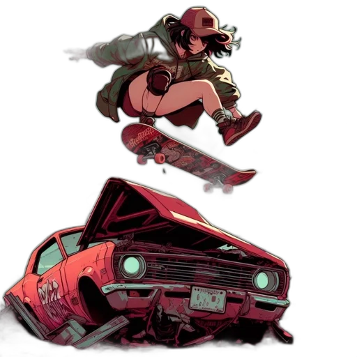 weapon, car, robot, concept art, comic book art, cyberpunk, pixel art, red transparent PNG cut-out