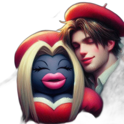 photorealistic, concept art, fantasy art, watercolor, red, couple, embraces, under transparent PNG cut-out