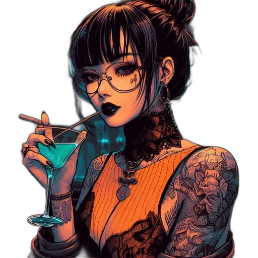 jewelry, dress, staff, jacket, cyberpunk, comic book art, cartoon, anime transparent PNG cut-out