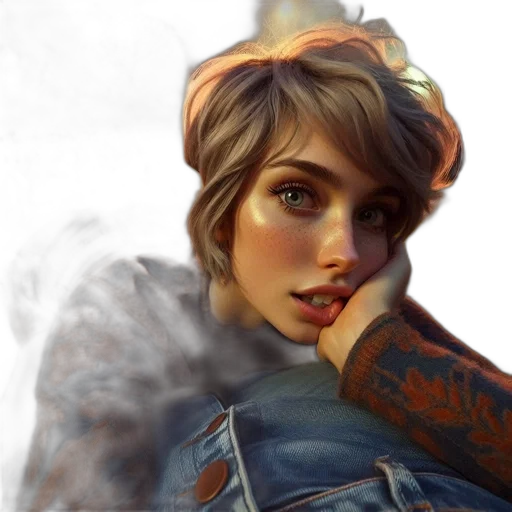 face, jacket, dress, photorealistic, fantasy art, concept art, oil painting, fire transparent PNG cut-out