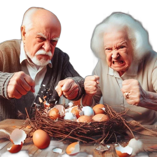 food, photorealistic, fire, two, seniors, engage, lighthearted, conflict transparent PNG cut-out