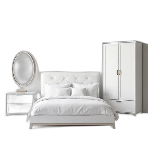 furniture, 3d render, monochrome, earth tones, pastel, modern, white, bedroom transparent PNG cut-out