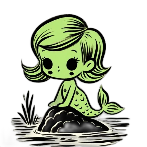 creature, comic book art, concept art, cartoon, pixel art, underwater, green, monochrome transparent PNG cut-out