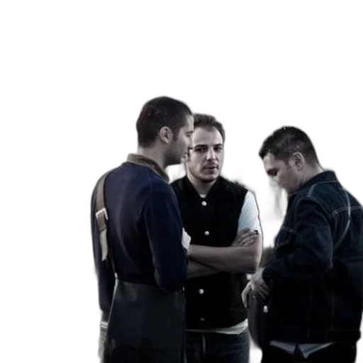 jacket, staff, concept art, outer space, three, men, stand, room transparent PNG cut-out