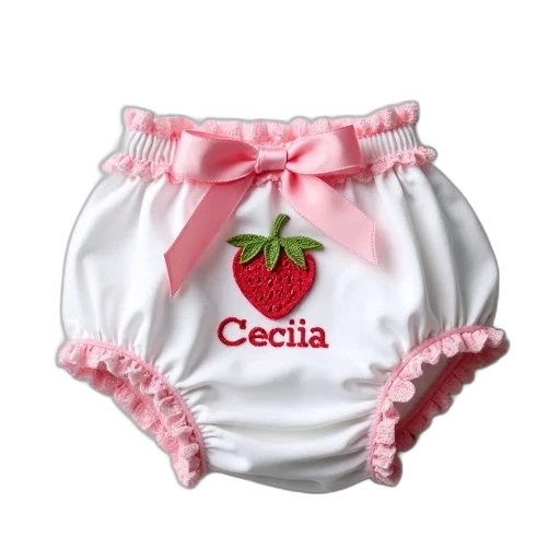 white, baby, diaper, pink, ribbon, lace, trim, featuring transparent PNG cut-out