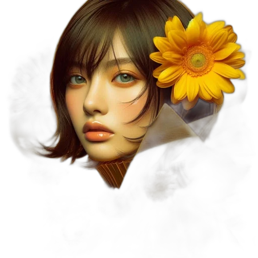 flower, face, mask, photorealistic, fantasy art, oil painting, watercolor, golden transparent PNG cut-out