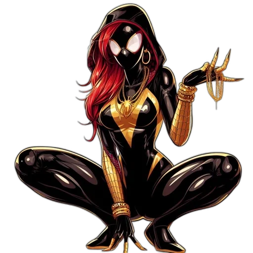 comic book art, concept art, cartoon, pixel art, golden, superheroine, long, red transparent PNG cut-out