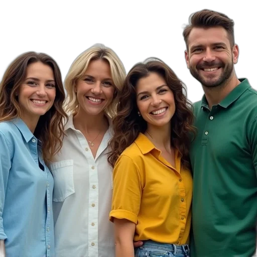 staff, jacket, hair, face, earth tones, group, four, people transparent PNG cut-out