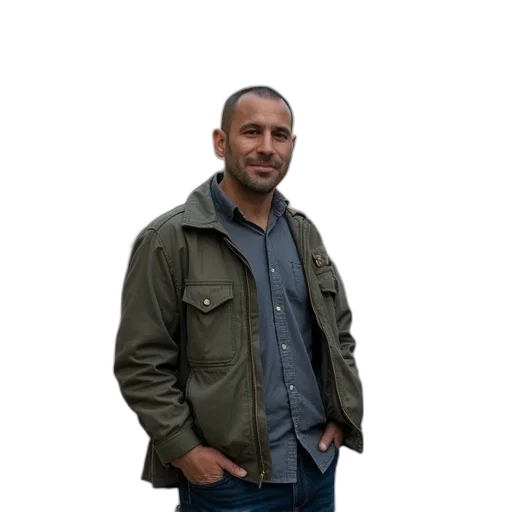 jacket, staff, animal, face, photorealistic, 3d render, man, street transparent PNG cut-out