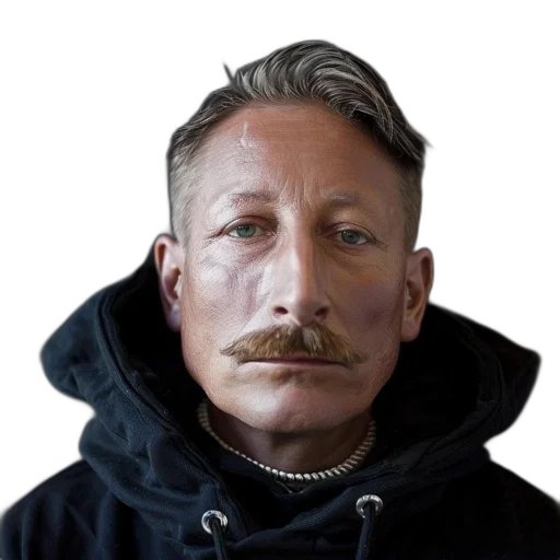 face, staff, jacket, mask, photorealistic, concept art, cyberpunk, cartoon transparent PNG cut-out