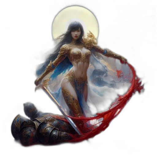 sword, dress, fantasy art, concept art, comic book art, pixel art, winged, woman transparent PNG cut-out