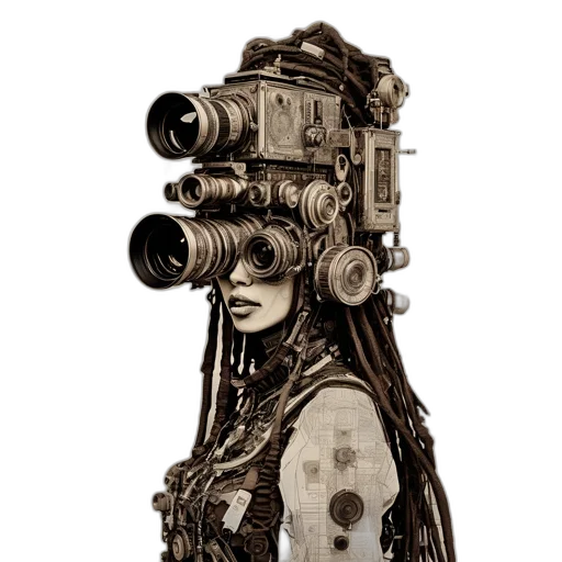 robot, dress, mask, staff, cyberpunk, concept art, comic book art, fantasy art transparent PNG cut-out