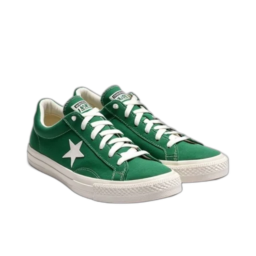 shoes, green, pair, white, sneakers, laces, displayed, against transparent PNG cut-out