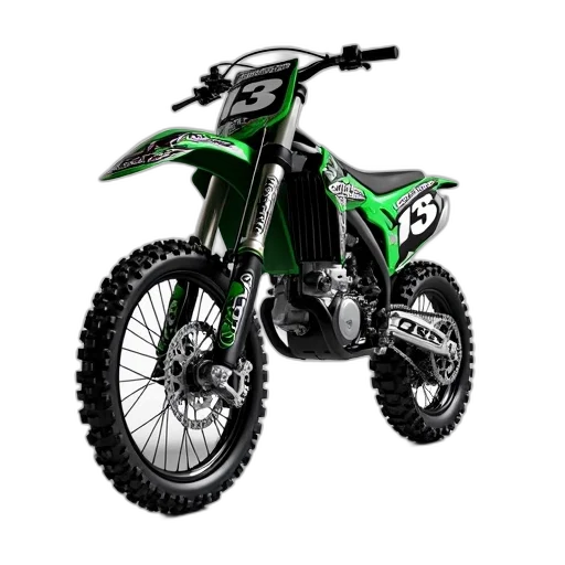 3d render, photorealistic, concept art, green, close-up, professional, motocross, bike transparent PNG cut-out