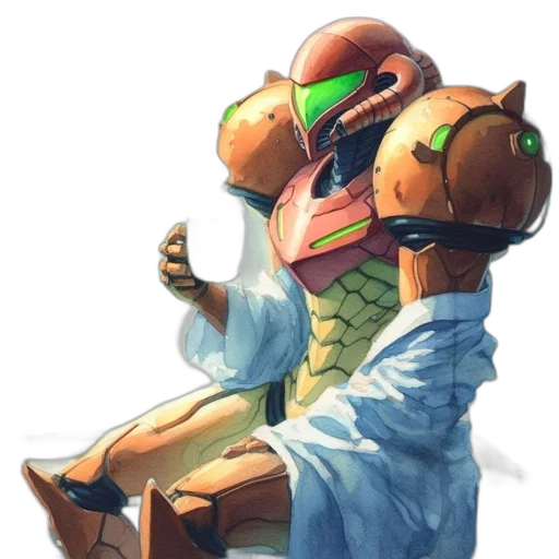 robot, jacket, creature, weapon, concept art, watercolor, pixel art, vaporwave transparent PNG cut-out