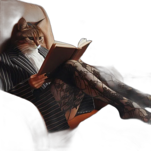 photorealistic, oil painting, fantasy art, concept art, cat, sitting, wooden, chair transparent PNG cut-out
