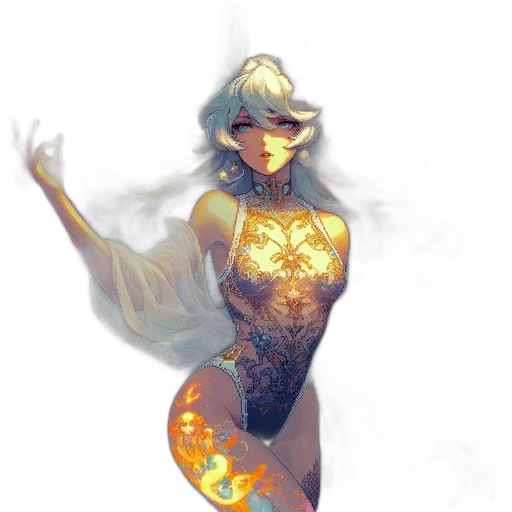 dress, staff, jewelry, fantasy art, concept art, pixel art, watercolor, underwater transparent PNG cut-out