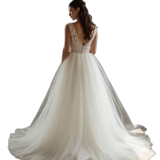 dress, line, princess, neck, sweepy, tulle, wedding transparent PNG cut-out