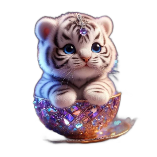 animal, fantasy art, vaporwave, 3d render, photorealistic, white, tiger, cub transparent PNG cut-out