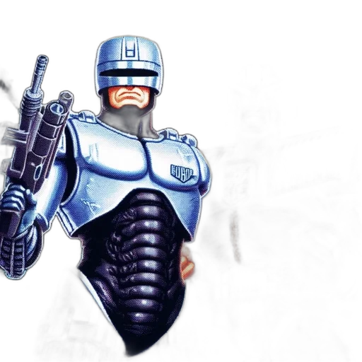 robot, weapon, concept art, comic book art, 3d render, fantasy art, robocop, judge transparent PNG cut-out