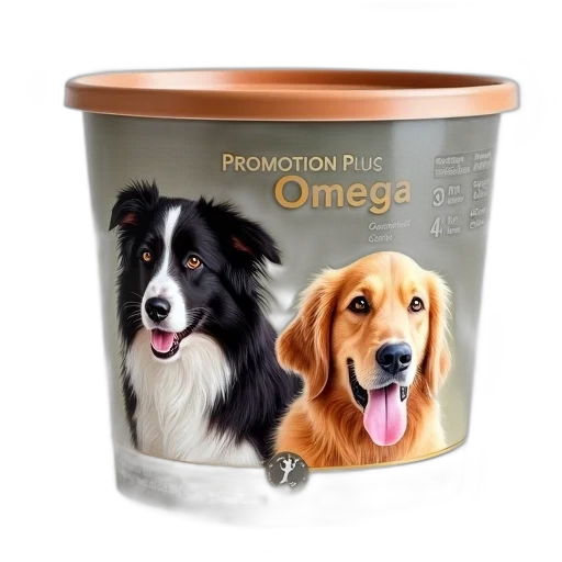 food, photorealistic, container, dog, label, reads, promotion, plus transparent PNG cut-out