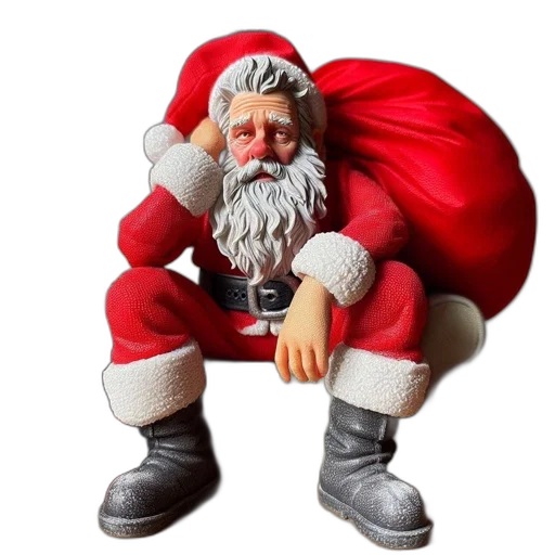 3d render, santa, claus, looking, weary, sits, chair, amidst transparent PNG cut-out