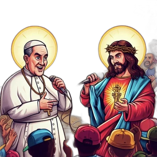 cartoon, concept art, comic book art, pixel art, jesus, pope, perform, stage transparent PNG cut-out