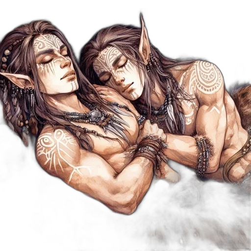 fantasy art, concept art, pencil sketch, watercolor, underwater, two, elven, characters transparent PNG cut-out