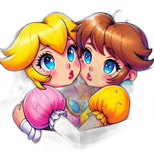 pixel art, concept art, cartoon, fantasy art, pastel, two, princesses, one transparent PNG cut-out