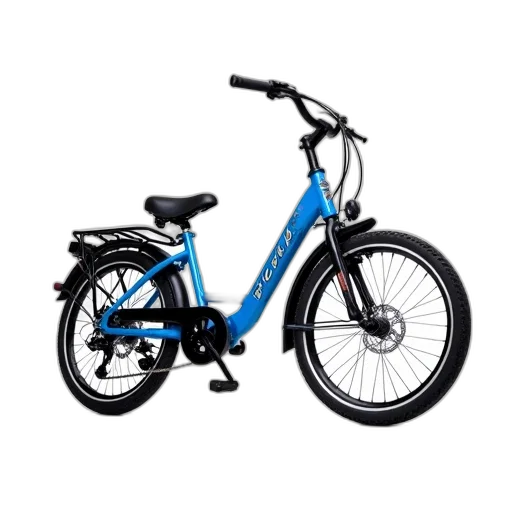 photorealistic, blue, bicycle, black, seat, handlebars, displayed, against transparent PNG cut-out