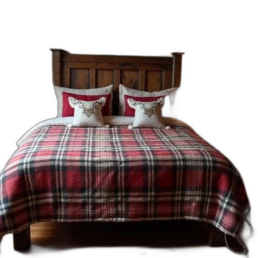 furniture, 3d render, photorealistic, cozy, bedroom, scene, large, bed transparent PNG cut-out
