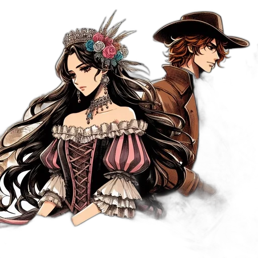 hat, crown, concept art, fantasy art, comic book art, pixel art, two, characters transparent PNG cut-out