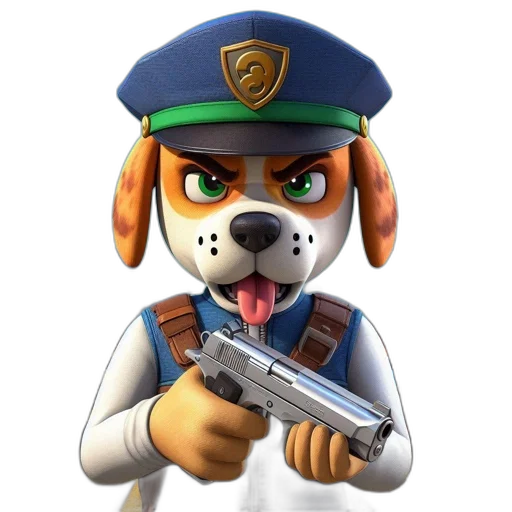 weapon, staff, animal, concept art, cartoon, 3d render, photorealistic, police transparent PNG cut-out