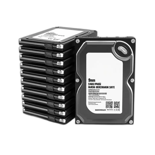 pack, nine, identical, hard, drives, displayed, white, background transparent PNG cut-out