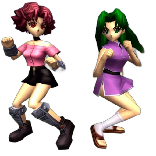 3d render, concept art, pixel art, vaporwave, two, animated, females, stand transparent PNG cut-out