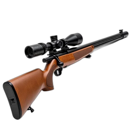 weapon, modern, metallic, rifle, wooden, stock, black, scope transparent PNG cut-out