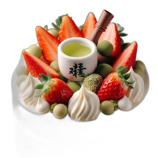 food, photorealistic, 3d render, decorated, white, cake, green, bottom transparent PNG cut-out