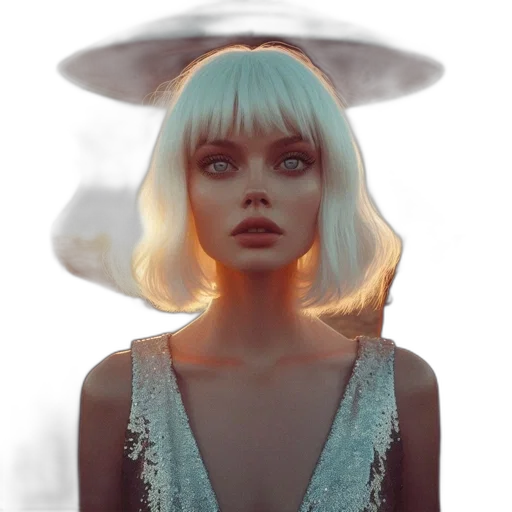 face, hat, robot, dress, concept art, fantasy art, photorealistic, 3d render transparent PNG cut-out