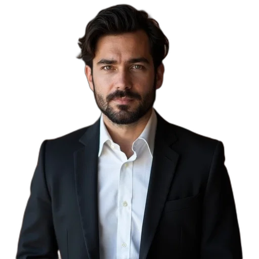 jacket, staff, face, animal, photorealistic, man, dark, hair transparent PNG cut-out