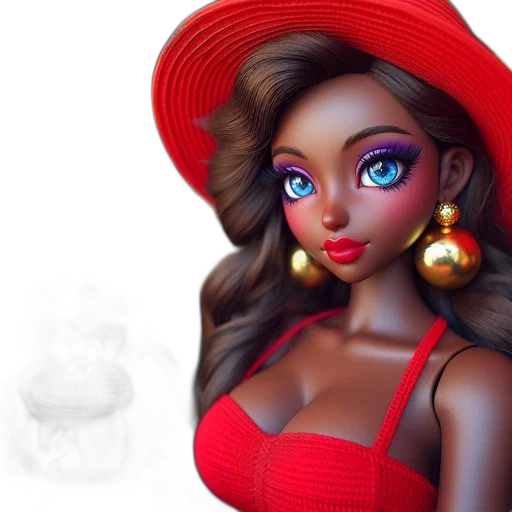 hat, jewelry, 3d render, photorealistic, concept art, cartoon, red, doll transparent PNG cut-out