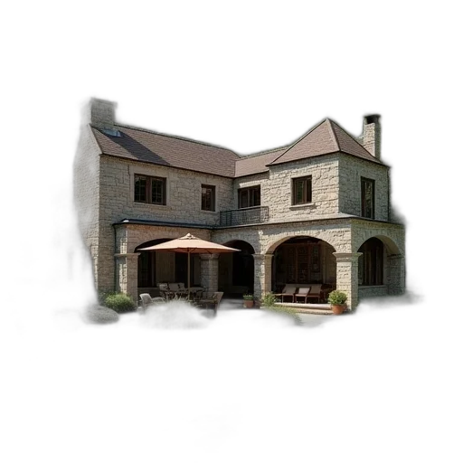 building, furniture, 3d render, photorealistic, concept art, earth tones, stone, villa transparent PNG cut-out