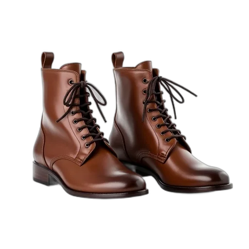shoes, photorealistic, 3d render, pair, brown, leather, boots, laces transparent PNG cut-out