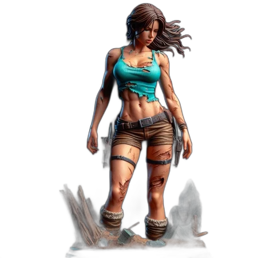 concept art, fantasy art, comic book art, photorealistic, earth tones, female, figurine, featuring transparent PNG cut-out