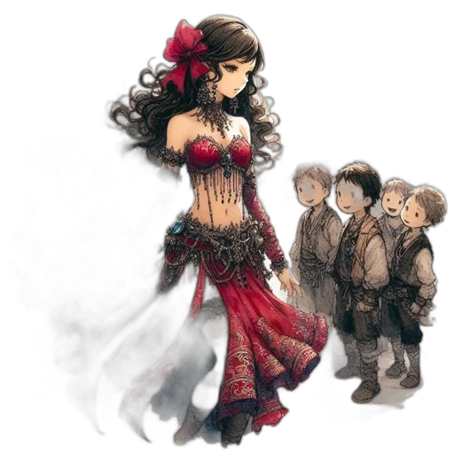 dress, fantasy art, concept art, pixel art, watercolor, red, dark, misty transparent PNG cut-out