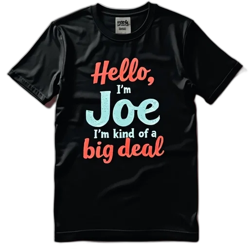 black, t-shirt, graphic, design, reads, hello, joe, kind transparent PNG cut-out