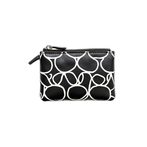 monochrome, black, white, patterned, wallet, silver, zipper, closure transparent PNG cut-out