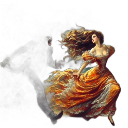 dress, hair, dragon, fantasy art, concept art, photorealistic, oil painting, fire transparent PNG cut-out