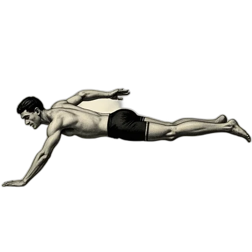 photorealistic, concept art, vintage, illustration, male, swimmer, horizontal, position transparent PNG cut-out