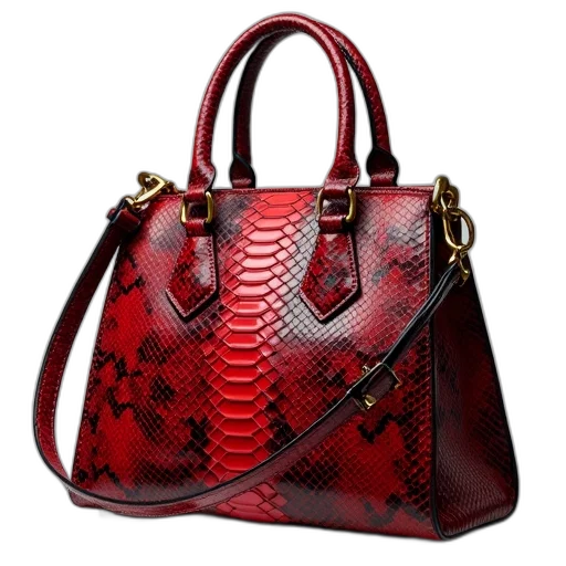 red, black, snakeskin, handbag, two, handles transparent PNG cut-out